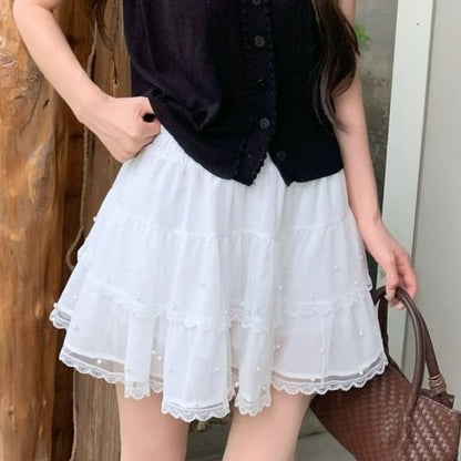 Sleeveless Collared Knit Top / Mini A-Line Skirt