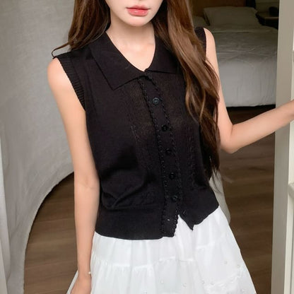 Sleeveless Collared Knit Top / Mini A-Line Skirt