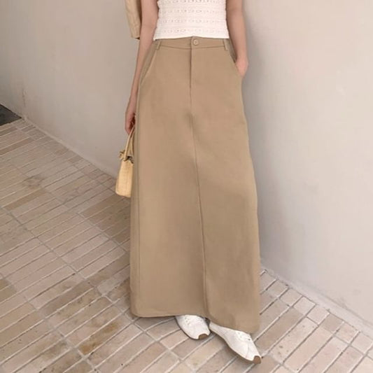 Mid Waist Plain Maxi Skirt