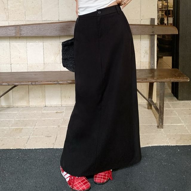 Mid Waist Plain Maxi Skirt