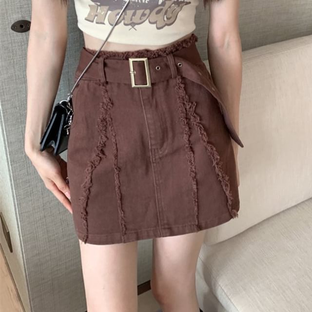 Belt Waist Denim Mini Skirt