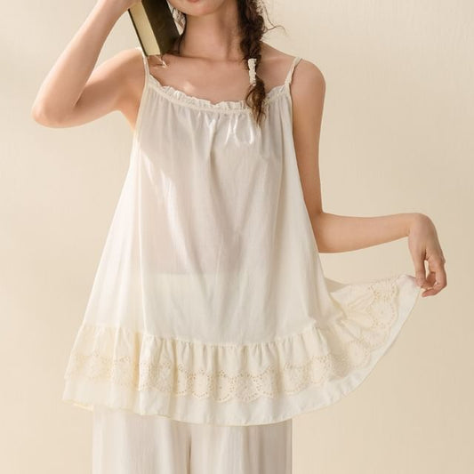 Lace Trim Ruffled Camisole Top
