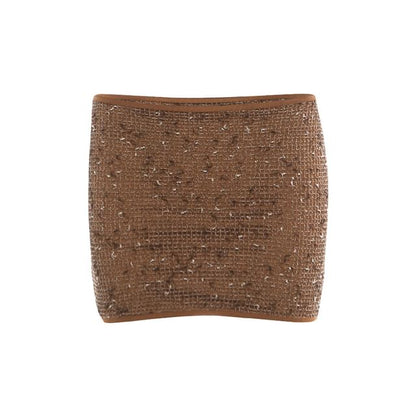 Halter Neck Metal Accent Cutout Open Back Mesh Crop Top / Low Rise Mini Pencil Skirt