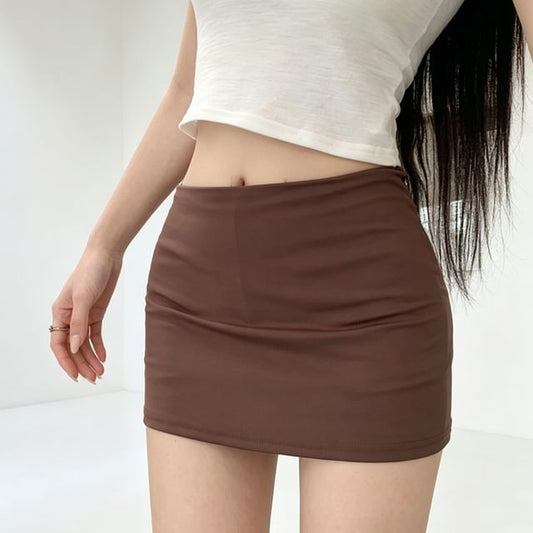 Low Waist Plain Mini Skirt
