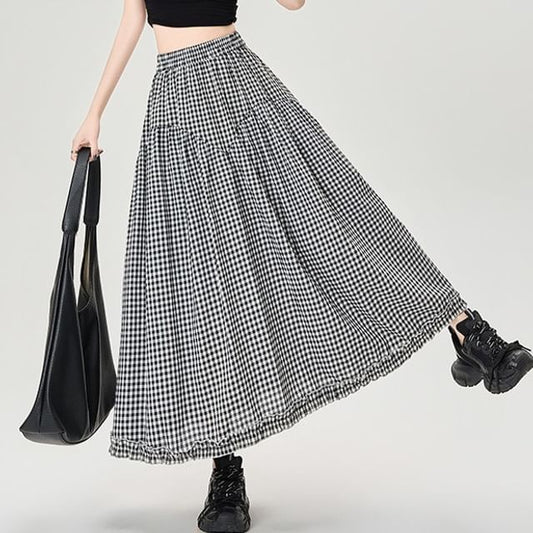 High Waist Ruffle Maxi A-Line Skirt