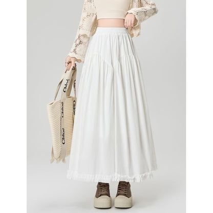 High Waist Ruffle Maxi A-Line Skirt