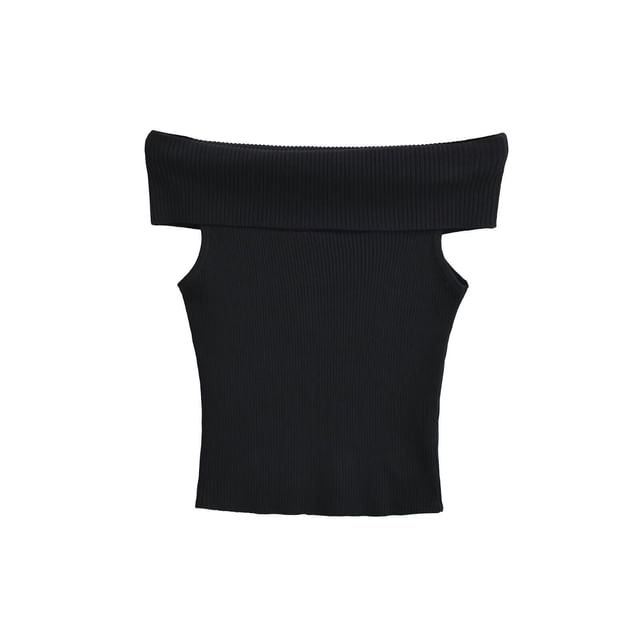 Off Shoulder Ribbed Knit Short Sleeve Top