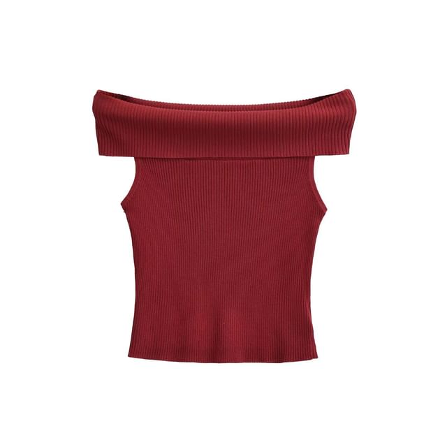 Off Shoulder Ribbed Knit Short Sleeve Top