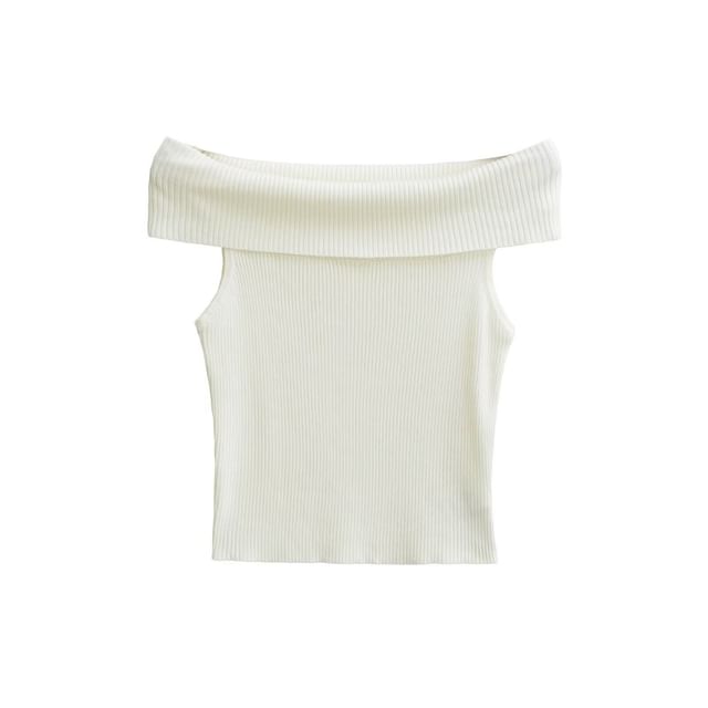 Off Shoulder Ribbed Knit Short Sleeve Top