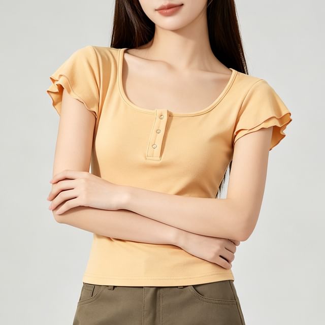 Scoop Neck Henley Tee