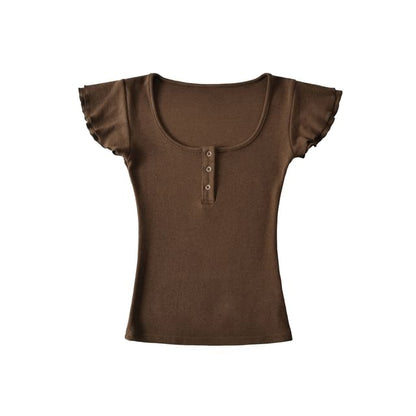 Scoop Neck Henley Tee
