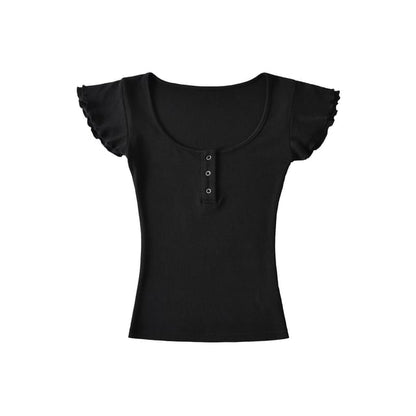 Scoop Neck Henley Tee