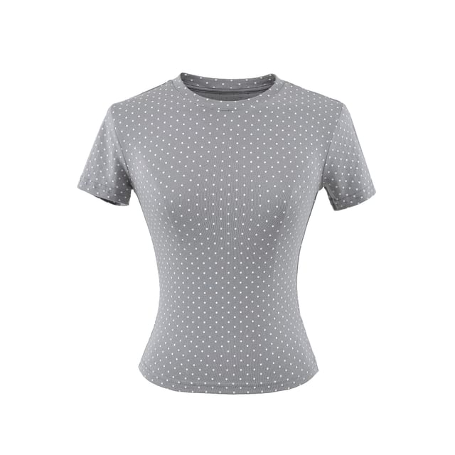 Crew Neck Dotted Crop Short Sleeve Tee