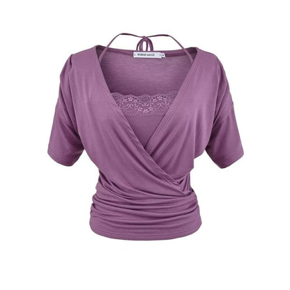 V-Neck Wrap Top & Lace Trim Camisole Set