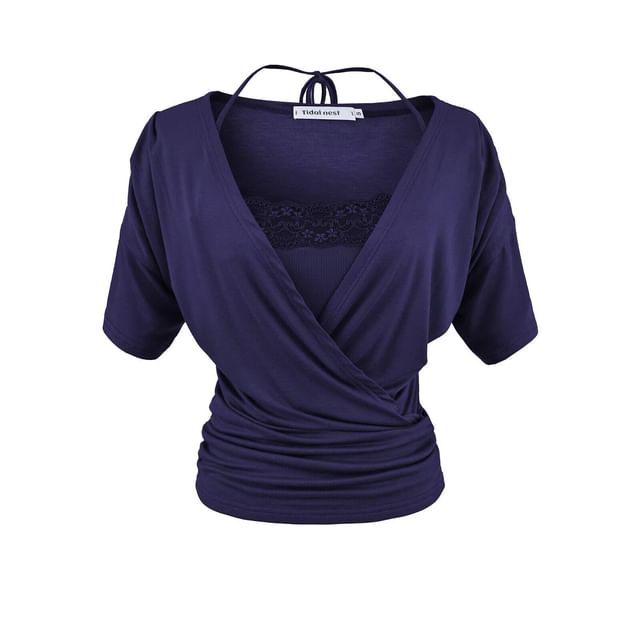 V-Neck Wrap Top & Lace Trim Camisole Set