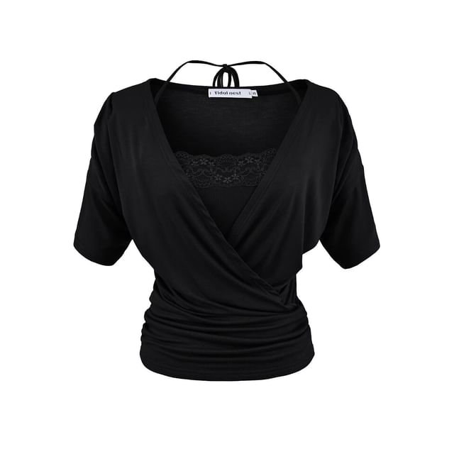 V-Neck Wrap Top & Lace Trim Camisole Set