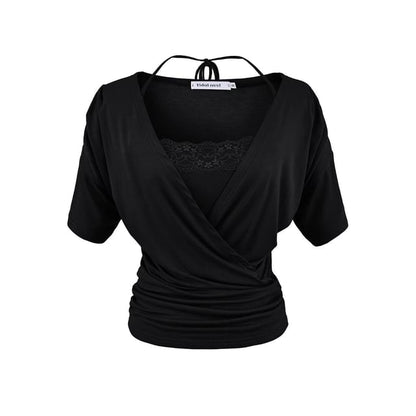 V-Neck Wrap Top & Lace Trim Camisole Set