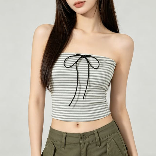 Striped Sleeveless Crop Tube Top