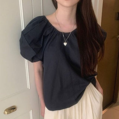 Scoop Neck Ruched Top Short Sleeve Style