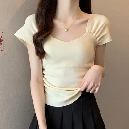 Square Neck Ruched T-Shirt Short Sleeve