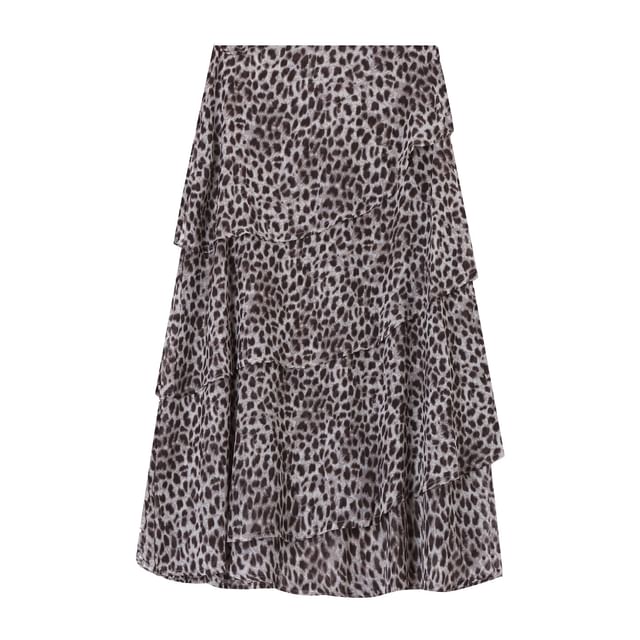 Mock Neck Ribbed Knit Top and Leopard Skirt Set