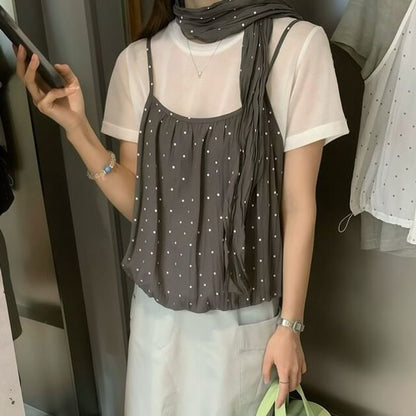 Crew Tee, Dotted Camisole & Scarf Set