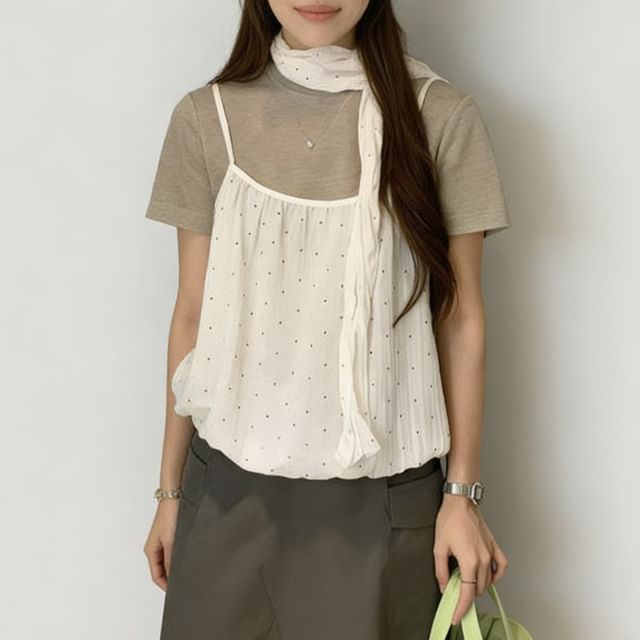 Crew Tee, Dotted Camisole & Scarf Set