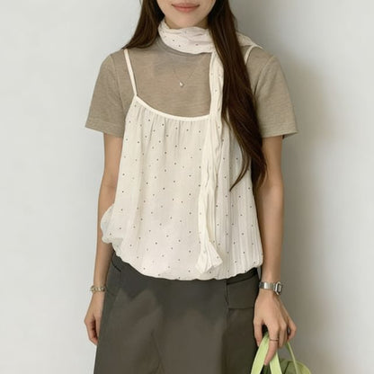 Crew Tee, Dotted Camisole & Scarf Set