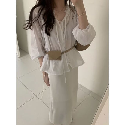 Long Sleeve Ruffled Button Up Blouse