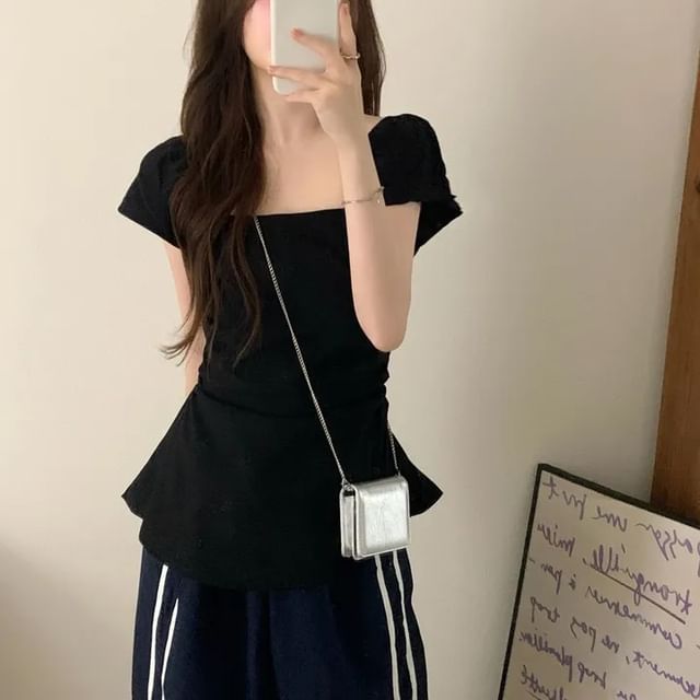 Square Neck T-Shirt with Cap Sleeves
