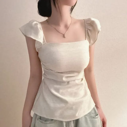 Square Neck T-Shirt with Cap Sleeves