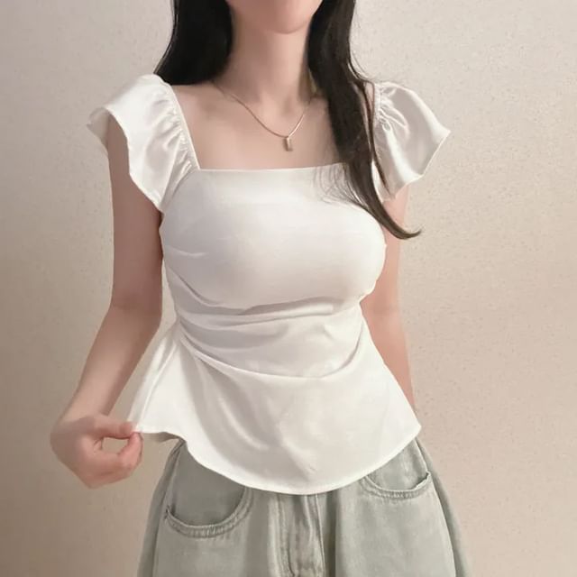 Square Neck T-Shirt with Cap Sleeves