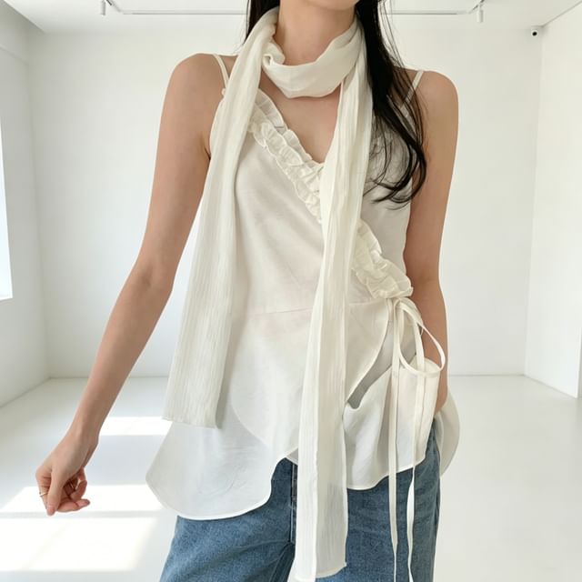 Ruffled Asymmetrical Wrap Camisole Set with Sash