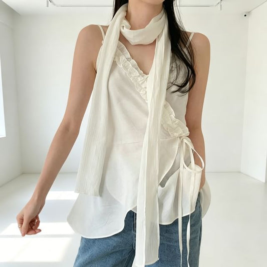 Ruffled Asymmetrical Wrap Camisole Set with Sash
