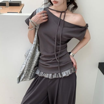 Off-Shoulder Short-Sleeve Slim T-Shirt