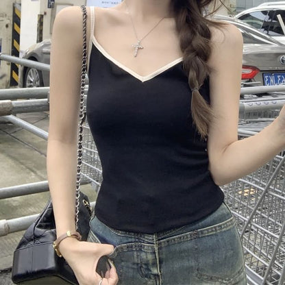 Contrast Trim V-Neck Crop Camisole Slim
