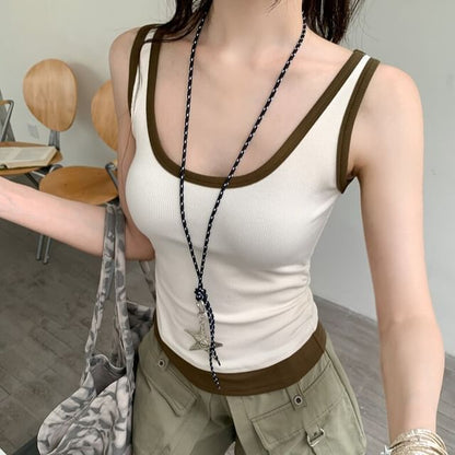 Two-Tone Scoop Neck Crop Tank Mock Layer