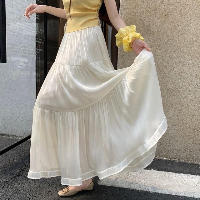 High Waist Plain Maxi A-Line Skirt