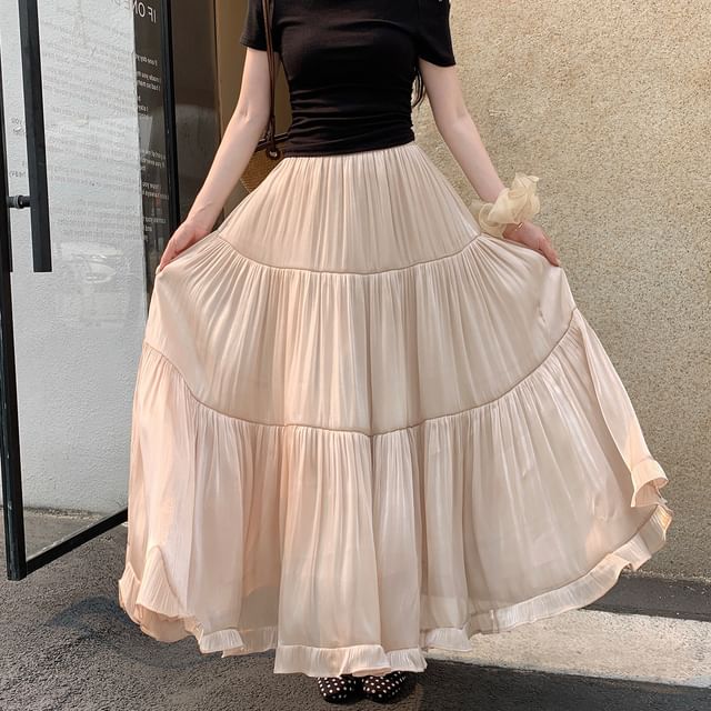 High Waist Plain Maxi A-Line Skirt