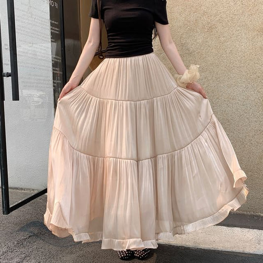 High Waist Plain Maxi A-Line Skirt