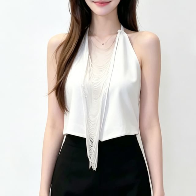 CZ Chain Halter Crop Top