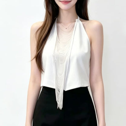 CZ Chain Halter Crop Top