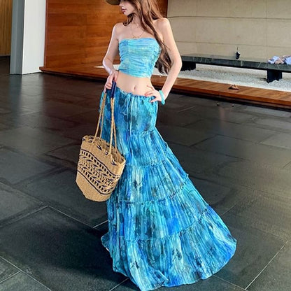Tie Dye Tube Top & Frill Skirt Set