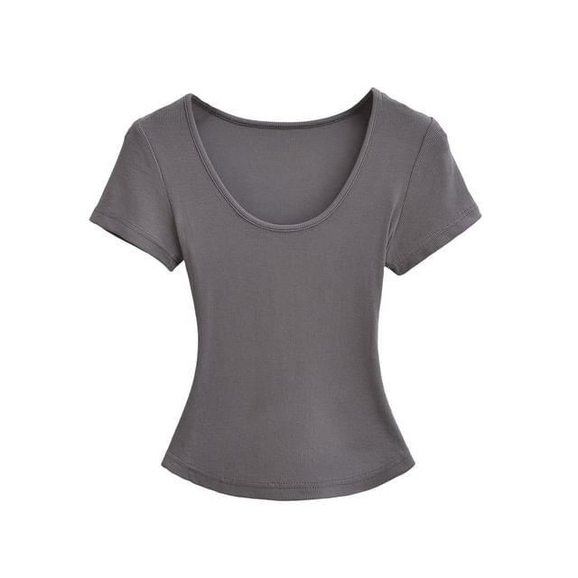 Ribbed Slim Fit Scoop Neck Short Sleeve Crop Tee