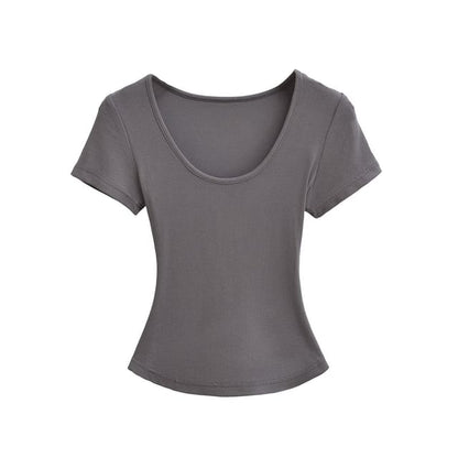 Ribbed Slim Fit Scoop Neck Short Sleeve Crop Tee