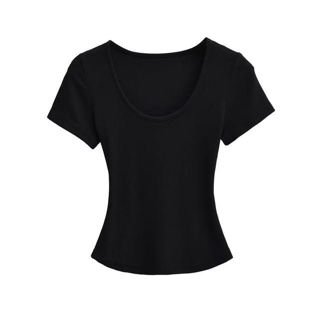 Ribbed Slim Fit Scoop Neck Short Sleeve Crop Tee