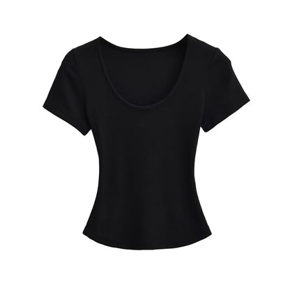 Ribbed Slim Fit Scoop Neck Short Sleeve Crop Tee