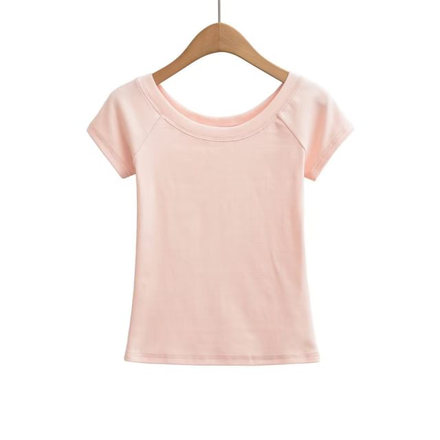 Off-Shoulder Slim Fit Short Sleeve Crop Tee