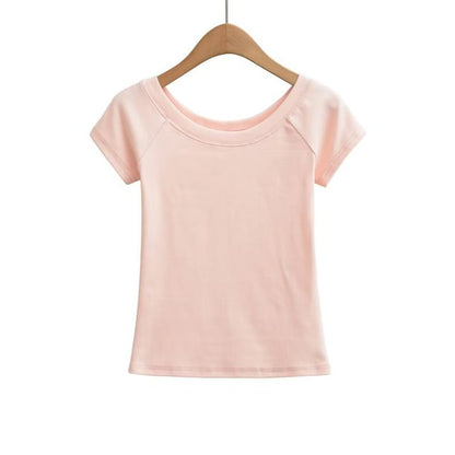 Off-Shoulder Slim Fit Short Sleeve Crop Tee