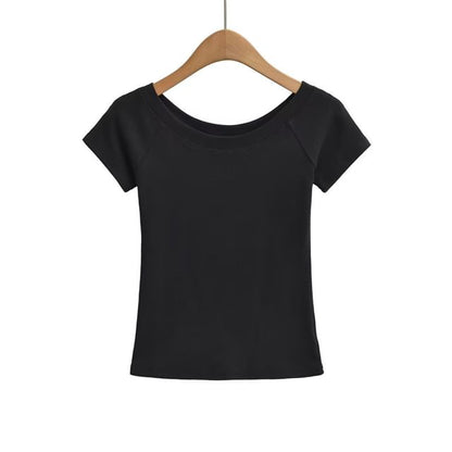 Off-Shoulder Slim Fit Short Sleeve Crop Tee